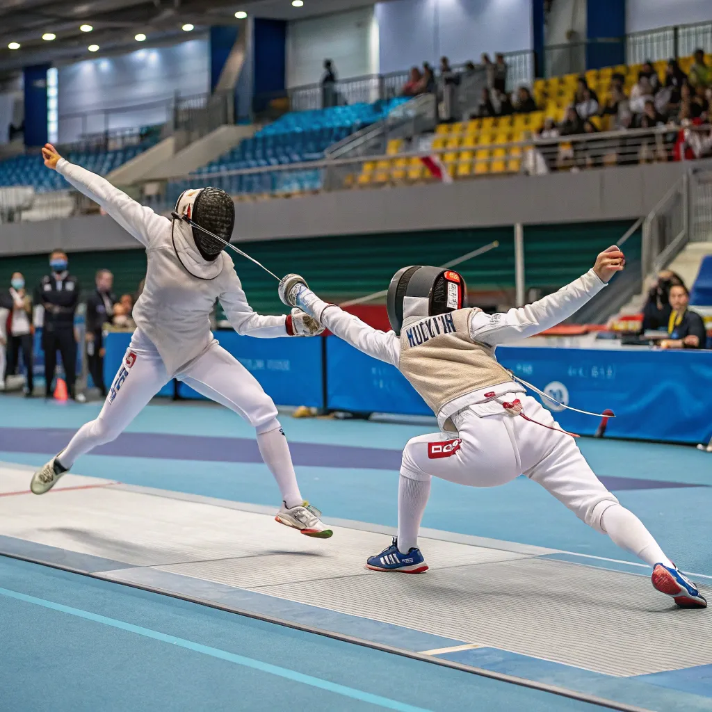 Fencing action scene